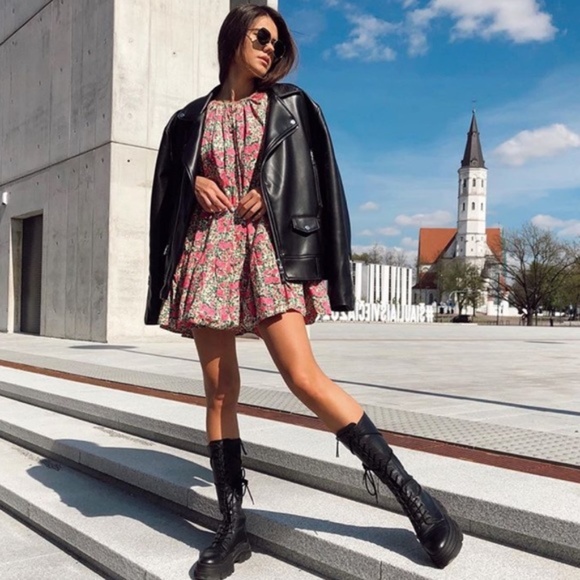 Zara Puff Shoulder Cotton Print Dress NWT - Picture 2 of 16